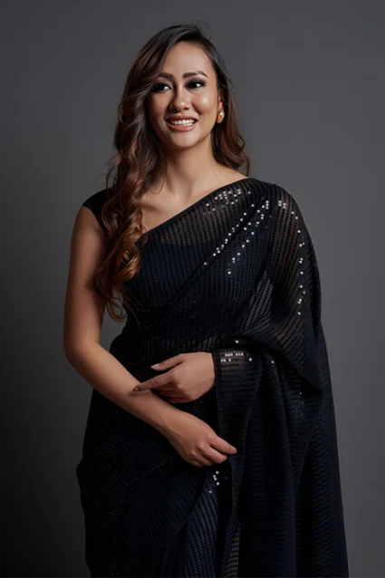Shop Latest Farewell Ready Black Sequence Saree