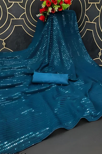 Shop Latest Farewell Ready Navy Blue Sequence Saree