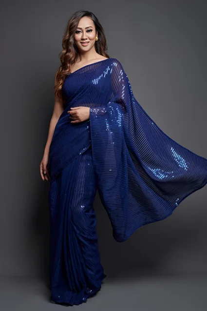Shop Latest Farewell Ready Royal Blue Sequence Saree