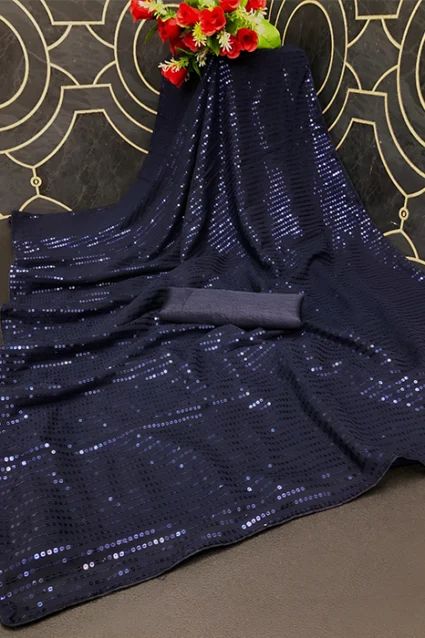 Shop Latest Farewell Ready Royal Blue Sequence Saree