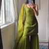 Shop Punjabi Sleeveless Sharara Suit With Zari Butta For Mehendi
