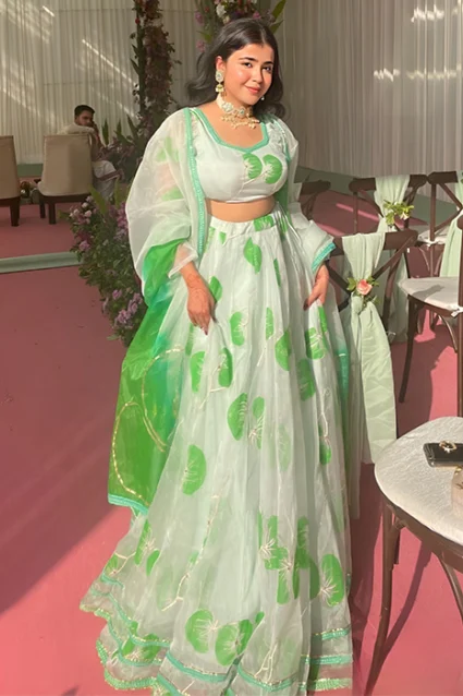 Snowy White Organza Lehenga With Choli For Bridesmaid