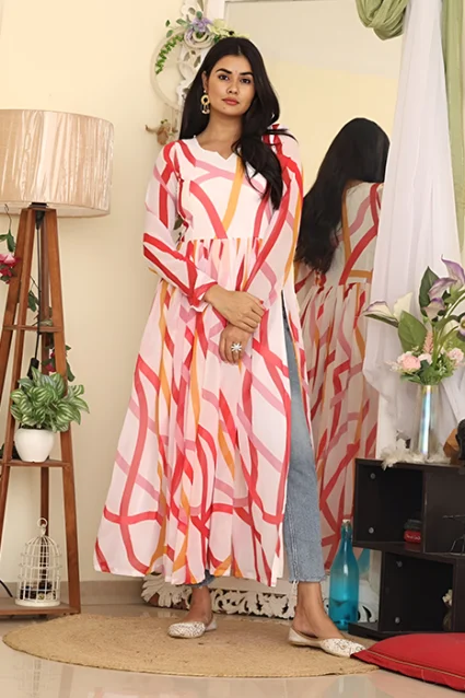 Stunning White Georgette Cut Kurti