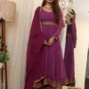 Wine Polka Dot Anarkali Suit With An Embroidered Belt