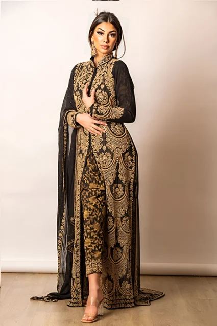 Women's Glamorous Black Koti Suit With Dupatta Women's Glamorous Black Koti Suit With Dupatta