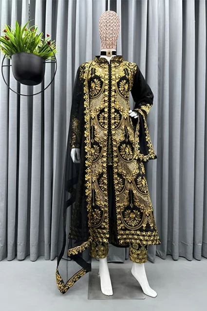 Women's Glamorous Black Koti Suit With Dupatta Women's Glamorous Black Koti Suit With Dupatta