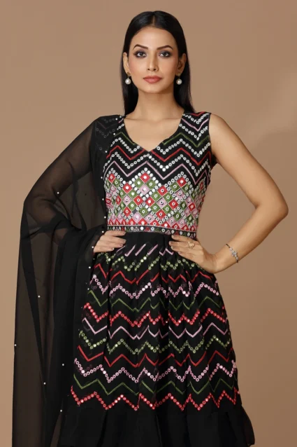 Black Frock Style Sharara Dress With Beautiful Mirror Work Black Frock Style Sharara Dress With Beautiful Mirror Work
