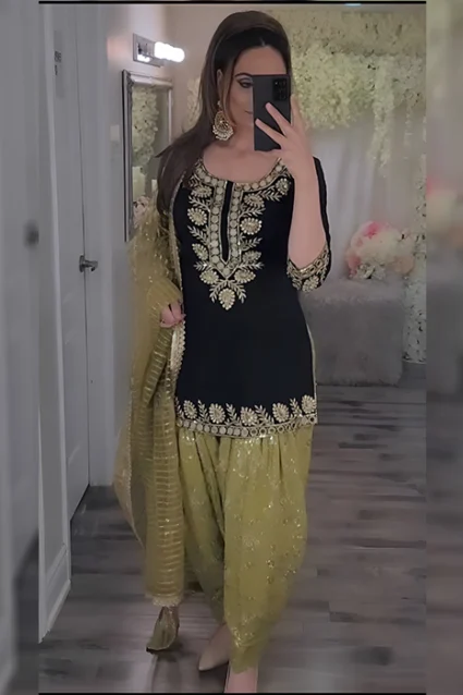 Black Punjabi Suit With Designer Dhoti For Kitty Parties Black Punjabi Suit With Designer Dhoti For Kitty Parties