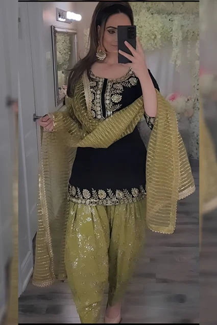 Black Punjabi Suit With Designer Dhoti For Kitty Parties Black Punjabi Suit With Designer Dhoti For Kitty Parties