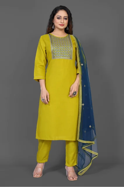 Buy Kurta Pyjama And Dupatta Set In Mustard Yellow For Haldi
