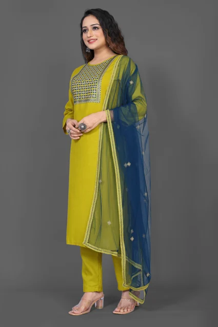 Buy Kurta Pyjama And Dupatta Set In Mustard Yellow For Haldi