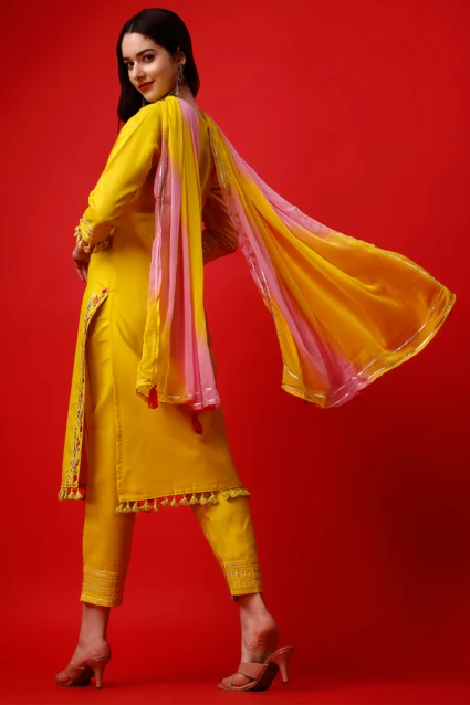 Buy Latest Knee Length Pakistani Style Yellow Kurta 2023