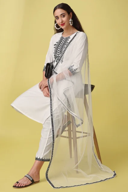 Embroidered Partywear Kurti Set For Online Shopping