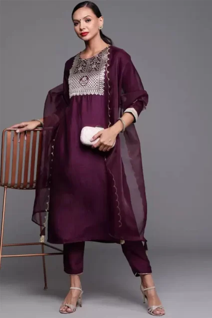 Ethnic Wear Kurta Set With Organza Dupatta