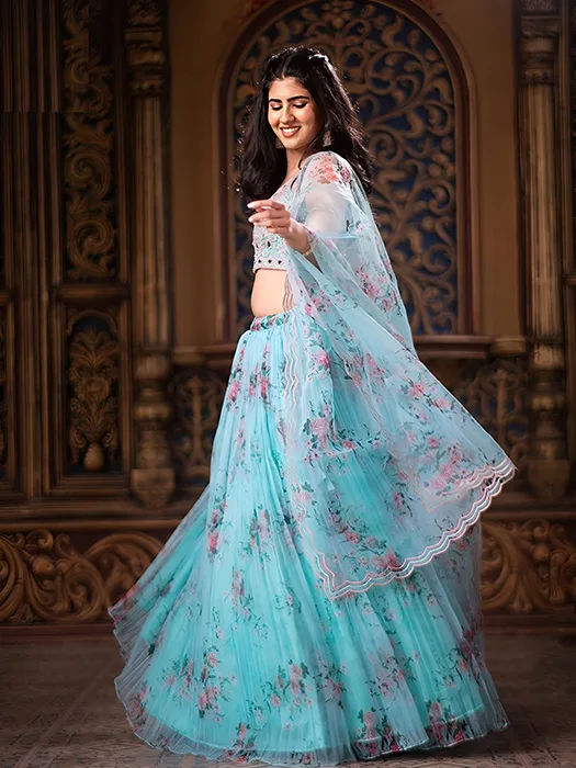 Attractive Light Sky Blue Color Embroidered Lehenga Choli | Lehenga choli,  Lehenga, Chiffon lehenga