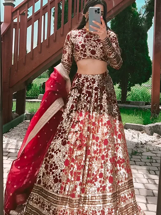 Red-Gray Color Wedding Wear Silk Thread Work Lehenga Choli – fashionnaari