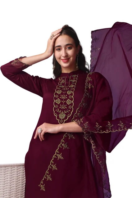 Latest Ethnic Kurta Set In Wine For Sangeet Event