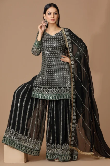 Latest Partywear Sharara Suit In Black For Wedding Reception Latest Partywear Sharara Suit In Black For Wedding Reception