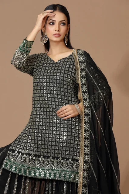 Latest Partywear Sharara Suit In Black For Wedding Reception Latest Partywear Sharara Suit In Black For Wedding Reception
