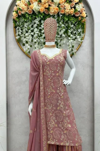 Majestic Dusty Pink Sharara Suit for Women with Dupatta