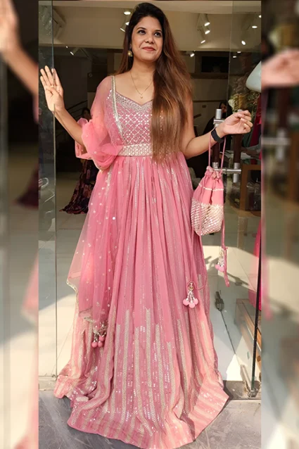 Marvelous Pink Partywear Evening Gown For Wedding Reception