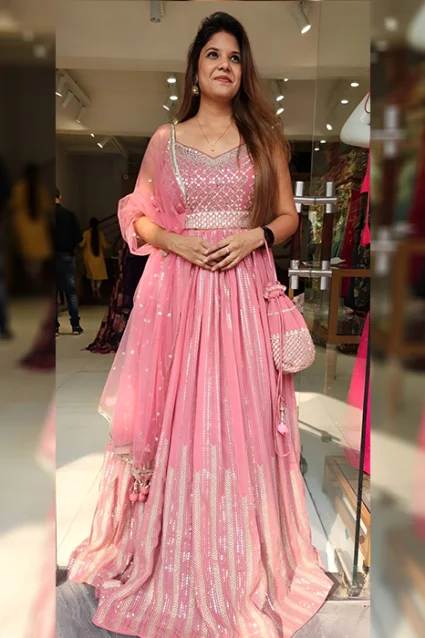 Marvelous Pink Partywear Evening Gown For Wedding Reception