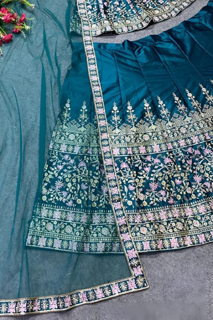 Most Desired Embroidered Lehenga Choli Set In Blue Color