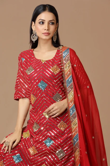 Punjabi Fulkari Sharara Suit For Wedding With Dupatta Punjabi Fulkari Sharara Suit For Wedding With Dupatta