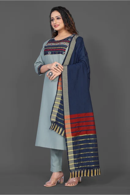 Shop Grey Cotton Blend Kurta Set For Women