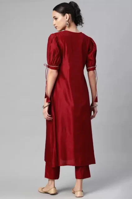 Shop Red Long Kurta Pant Set For Girls