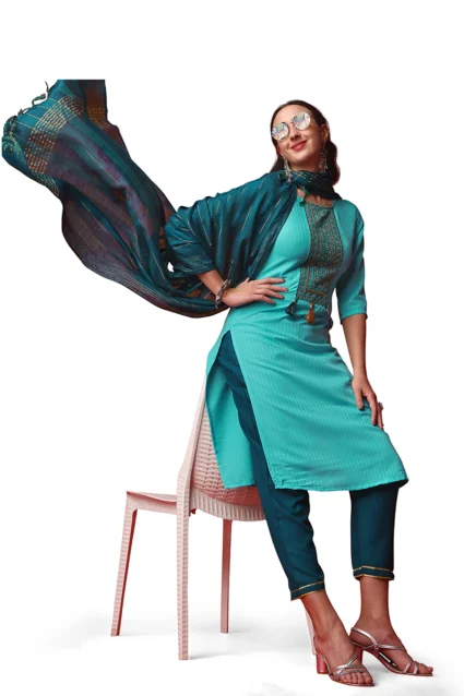 Shop Sky Blue Kurta Set For Wedding With Nylon Dupatta