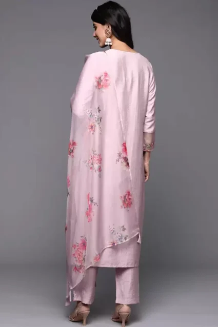 Trendy Light Pink Partywear Kurti Set For Summers