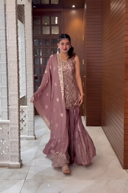 Majestic Dusty Pink Sharara Suit for Women with Dupatta
