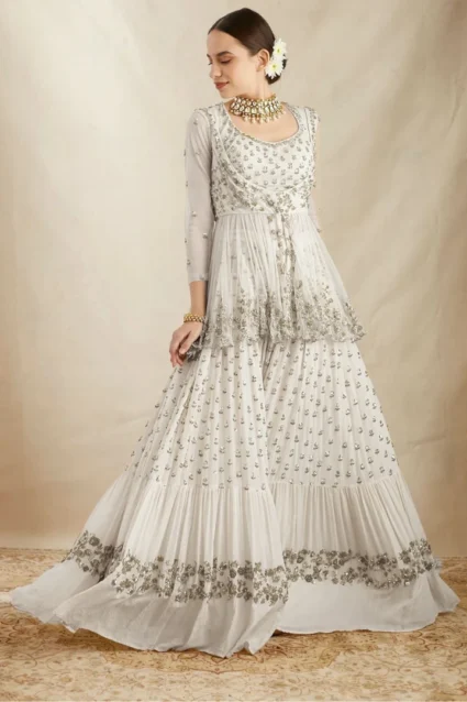 Attractive White Heavy Punjabi Sharara Suit for Women