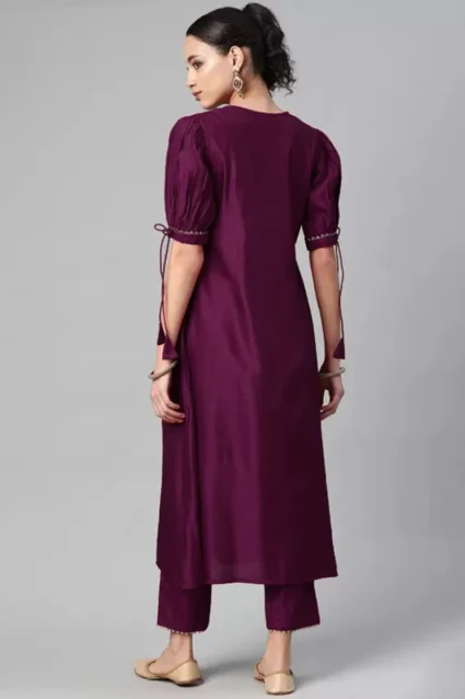 Women's Kurti Pant Set In Wine Shade