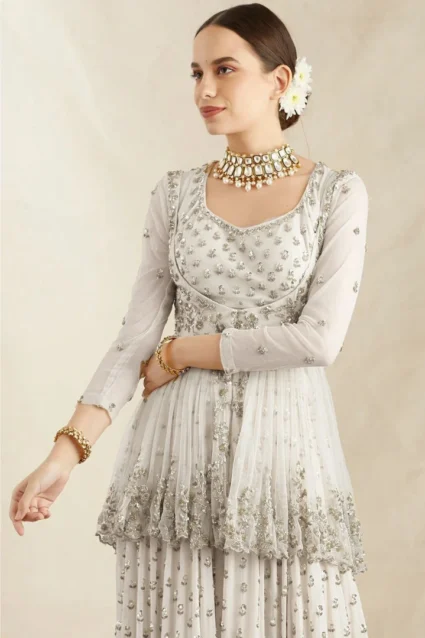 Attractive White Heavy Punjabi Sharara Suit for Women