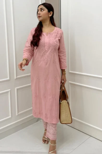 2-Piece Peach Suit Set With Embroidery Work For Office Wear 2-Piece Peach Suit Set With Embroidery Work For Office Wear