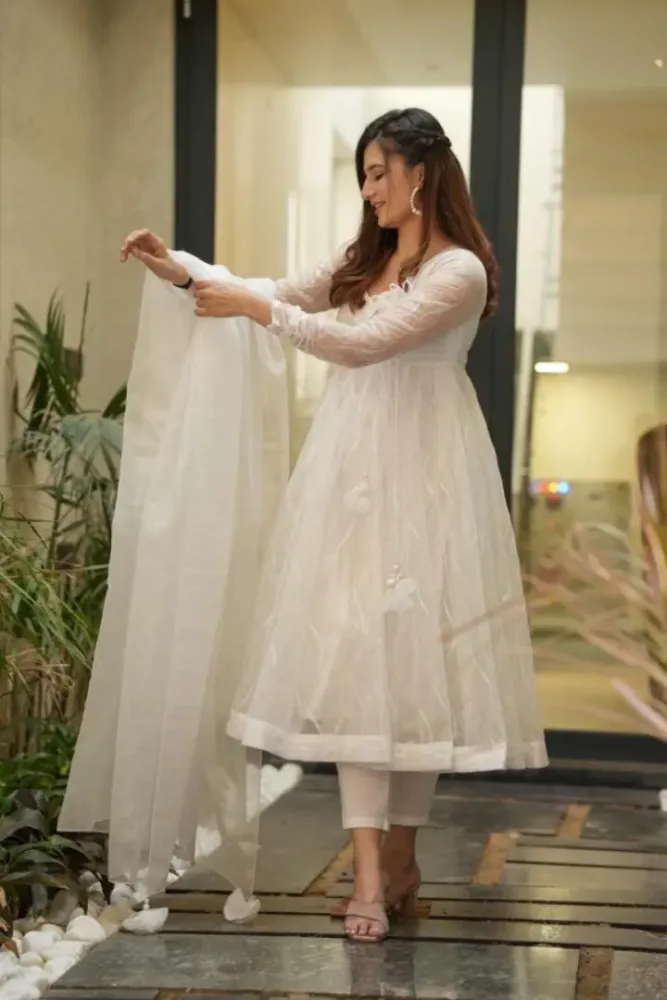 Indian Women Floral Printed Gotta Patti Pure Cotton Alia Cut Anarkali New  Dress | eBay