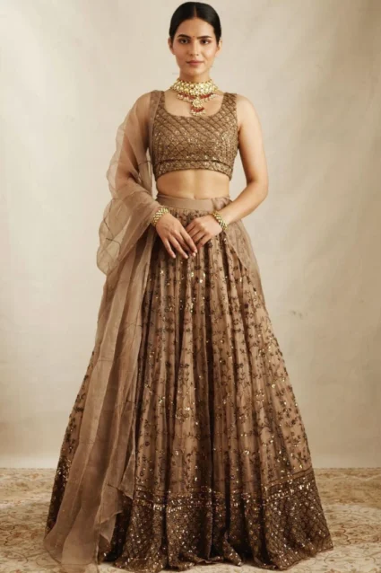 Designer Golden Bridal Lehenga Choli For Wedding Reception