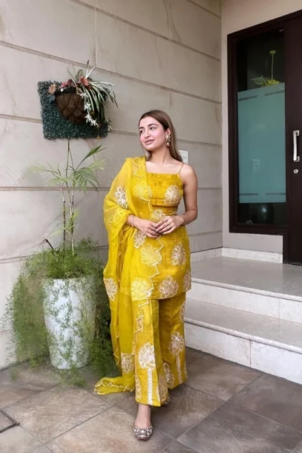 Exquisite Partywear Mustard Yellow Palazzo Set Exquisite Partywear Mustard Yellow Palazzo Set