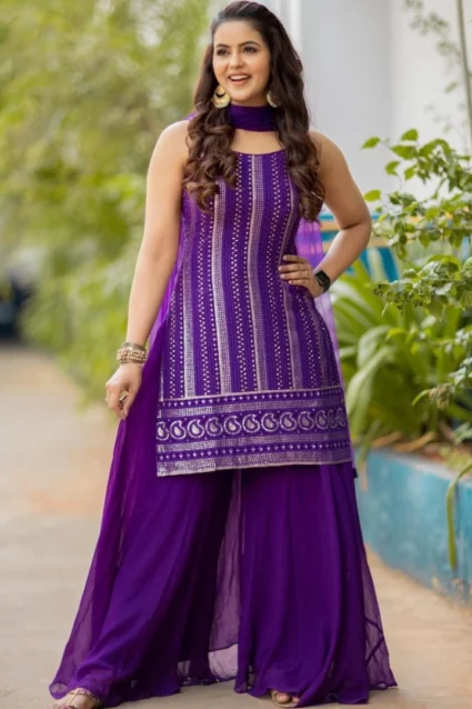 Flared Sharara Dress With Sleeveless Kurti And Dupatta For Women Flared Sharara Dress With Sleeveless Kurti And Dupatta For Women