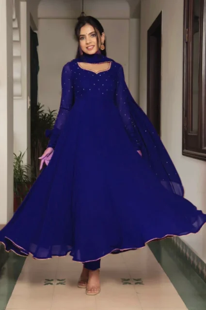 Forever Traditional Plain Blue Anarkali Dress With Dupatta