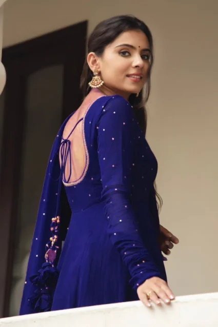 Forever Traditional Plain Blue Anarkali Dress With Dupatta