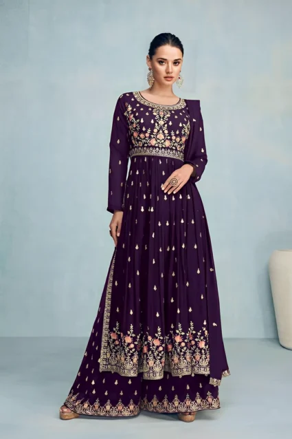 Georgette Palazzo Suit With Dupatta In Embroidery Work Georgette Palazzo Suit With Dupatta In Embroidery Work
