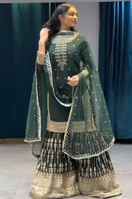 Glamorous Pakistani Sharara Suit Set For Mehendi Ceremony Glamorous Pakistani Sharara Suit Set For Mehendi Ceremony