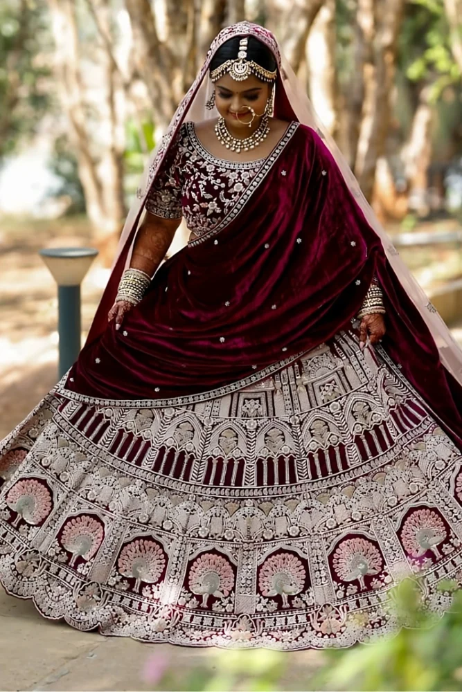 Red hot sale velvet lehenga