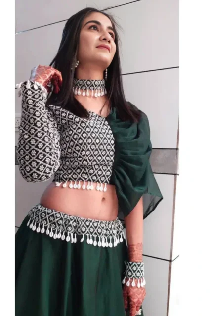 Indo-Western Green Crop Top Lehenga For Mehendi Ceremony