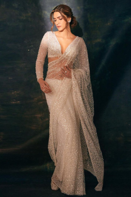 Kriti Sanon Bollywood Saree In Stunning Pearl Work