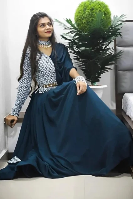 Latest Blue Crop Top Lehenga Set For Girls 2023