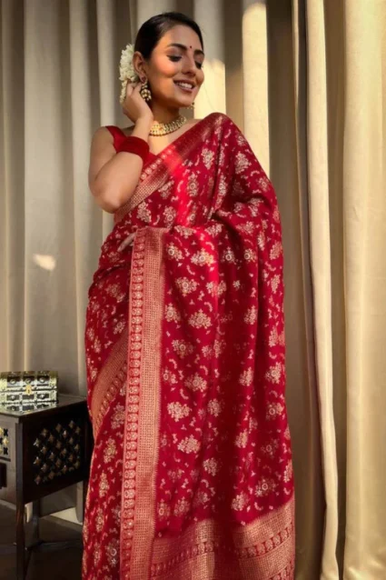 Latest Red Bridal Silk Saree With Tassel Border For Wedding